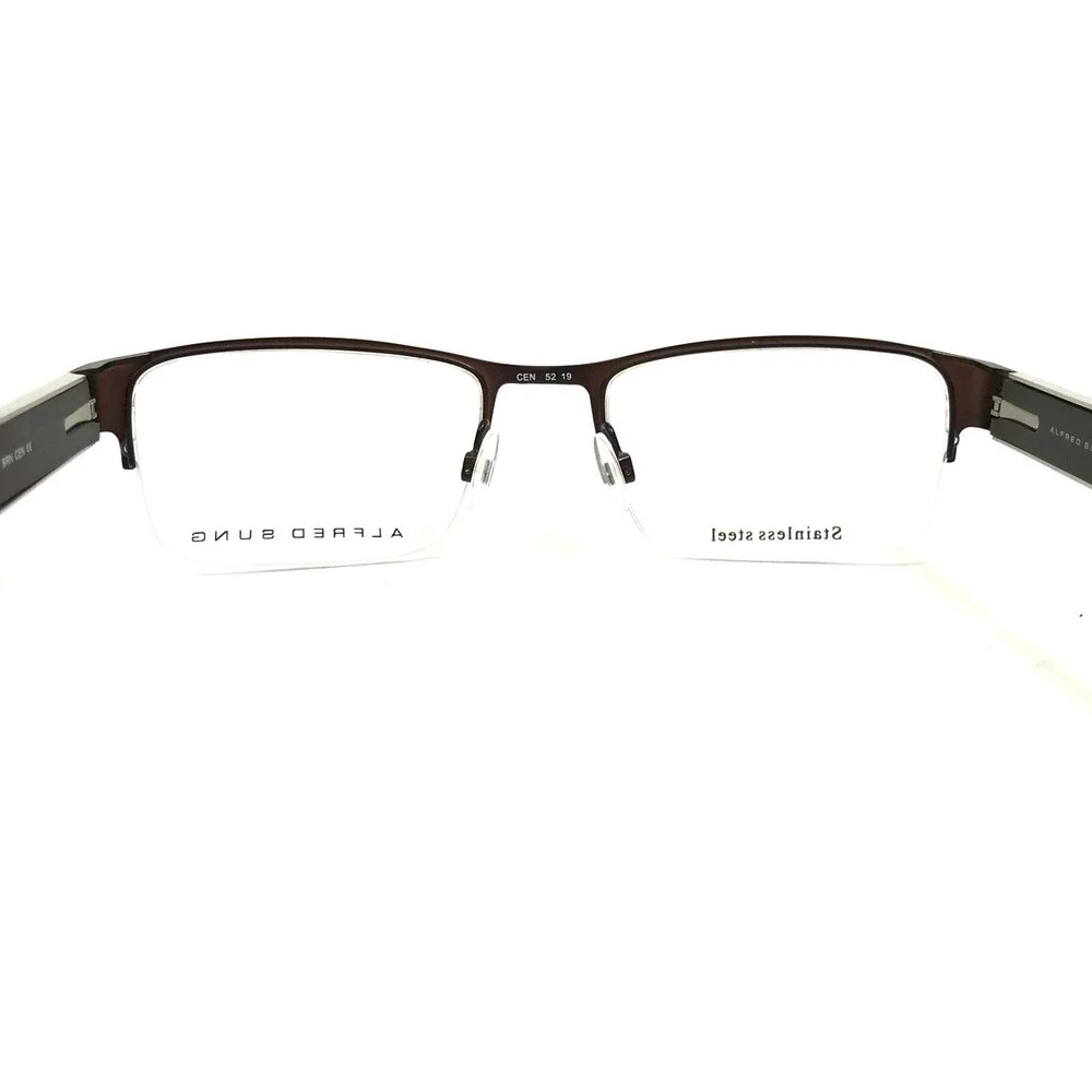 Alfred Sung Eyeglasses Frames AS4958 BRN CEN Brown Grey Half Rim 52-19-145